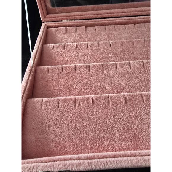 Pink Velvet Jewelry Storage Box W/ Glass Cover 10 X 14 - Picture 7 of 8